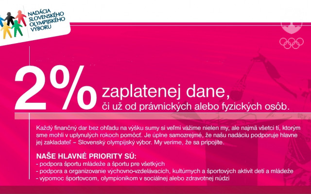 Darujte 2% zo zaplatenej dane Nadácii Slovenského olympijského výboru!