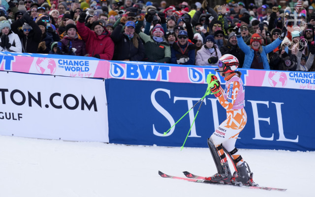 Petra Vlhová reaguje v cieli 2. kola slalomu Svetového pohára v americkom Killingtone.