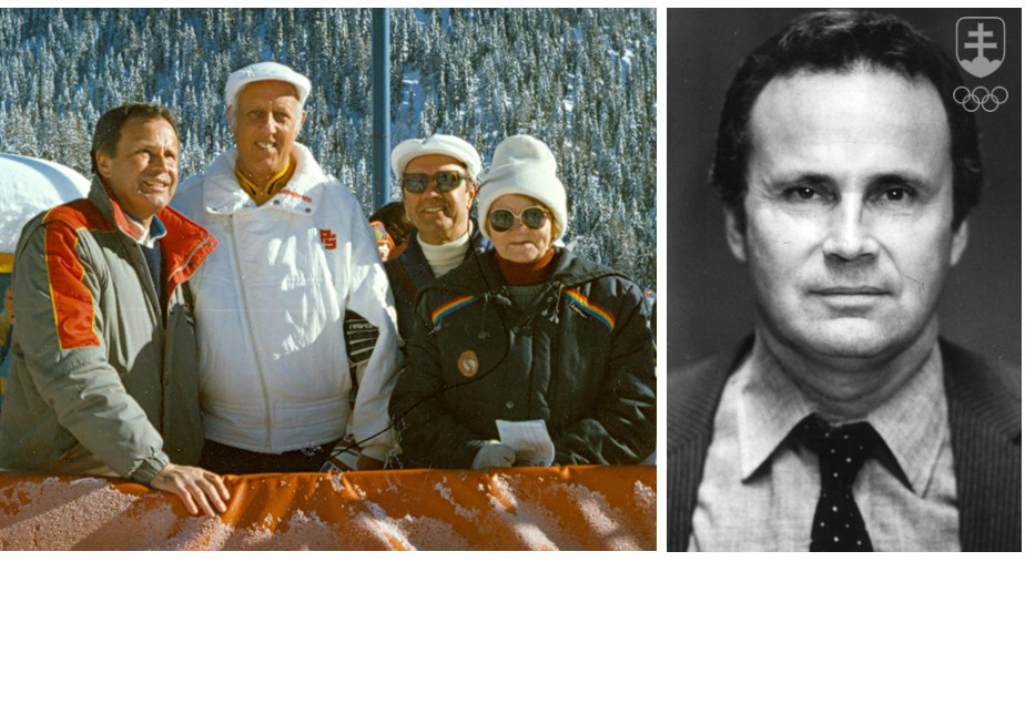 Na farebnej fotografii z MS 1985 v zjazdovom lyžovaní v Bropmiu-Valtelline zľava Martin Schelling, pán, ktorého totožnosť nepoznáme, a bývalý šéf československého lyžovania Ján Mráz s manželkou, na čiernobielej fotografii Martin Schelling tiež v období, keď šéfoval slovenskému lyžovaniu.