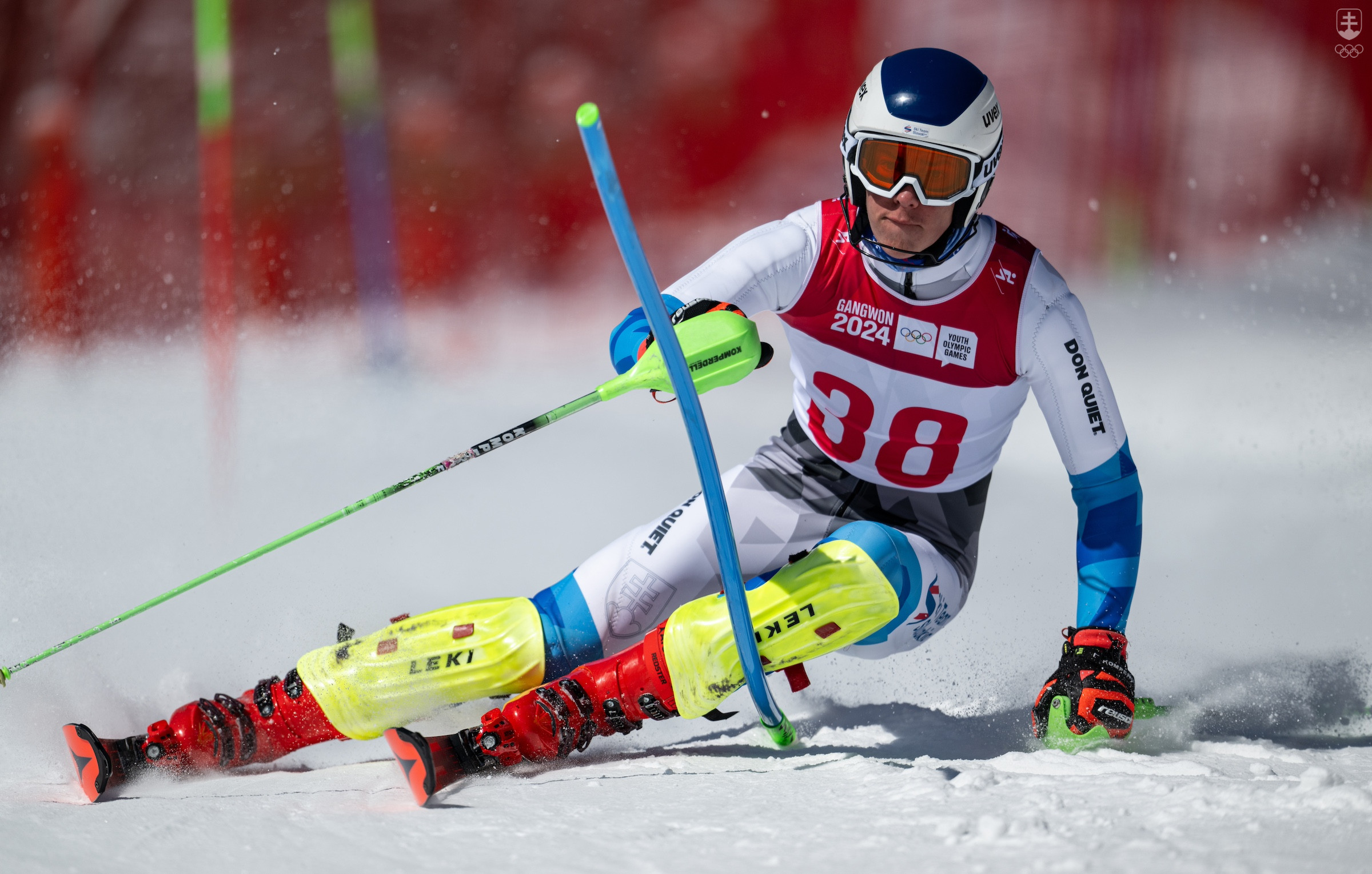 Daniel Palič na trati prvého kola slalomu na ZOH mládeže v kórejskom Kangwone.